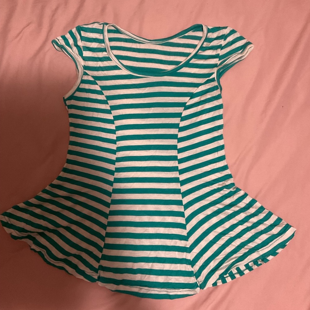 Turquoise and White Striped Blouse